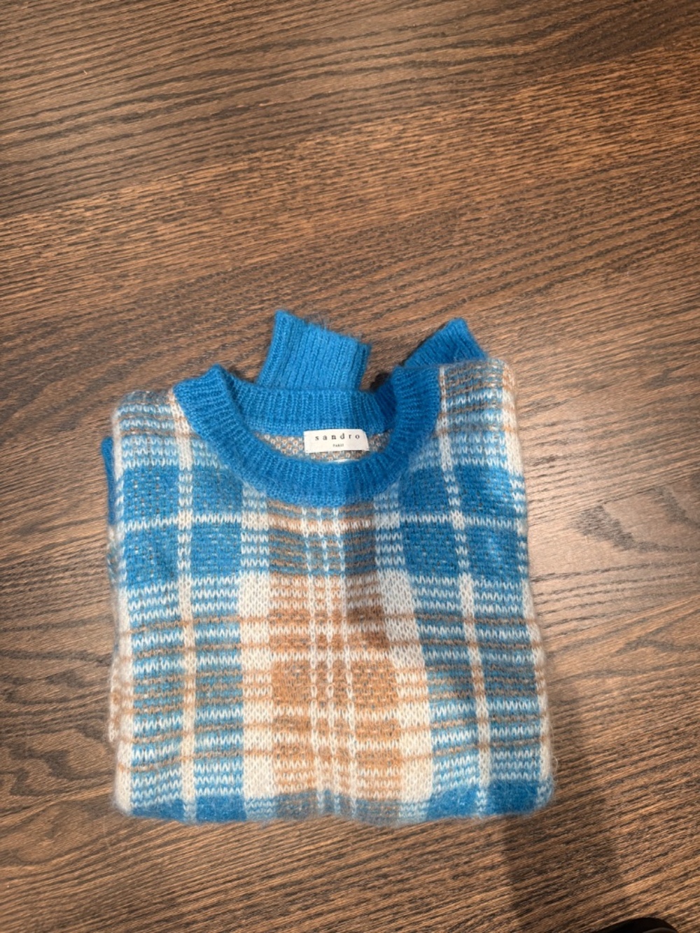 Sandro plaid sweater blue white camel - Picture 2 of 5